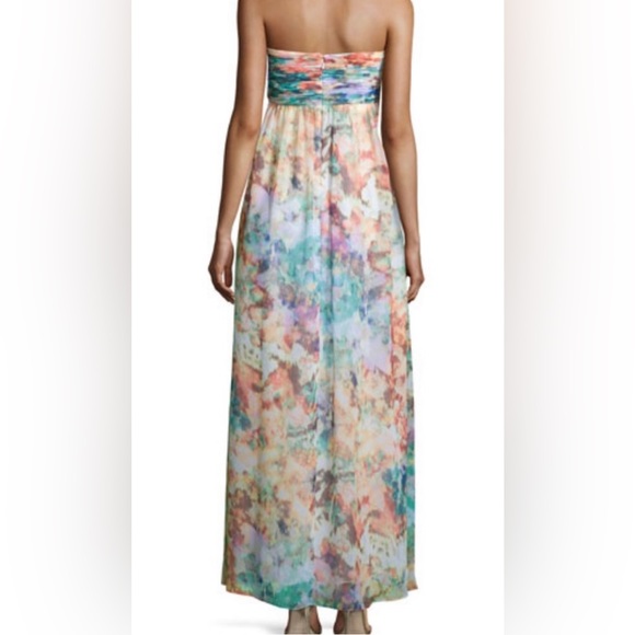 Aidan Maddox Strapless Sweetheart Pleated Watercolor Chiffon Dress Gown Formal 8 - Picture 3 of 16